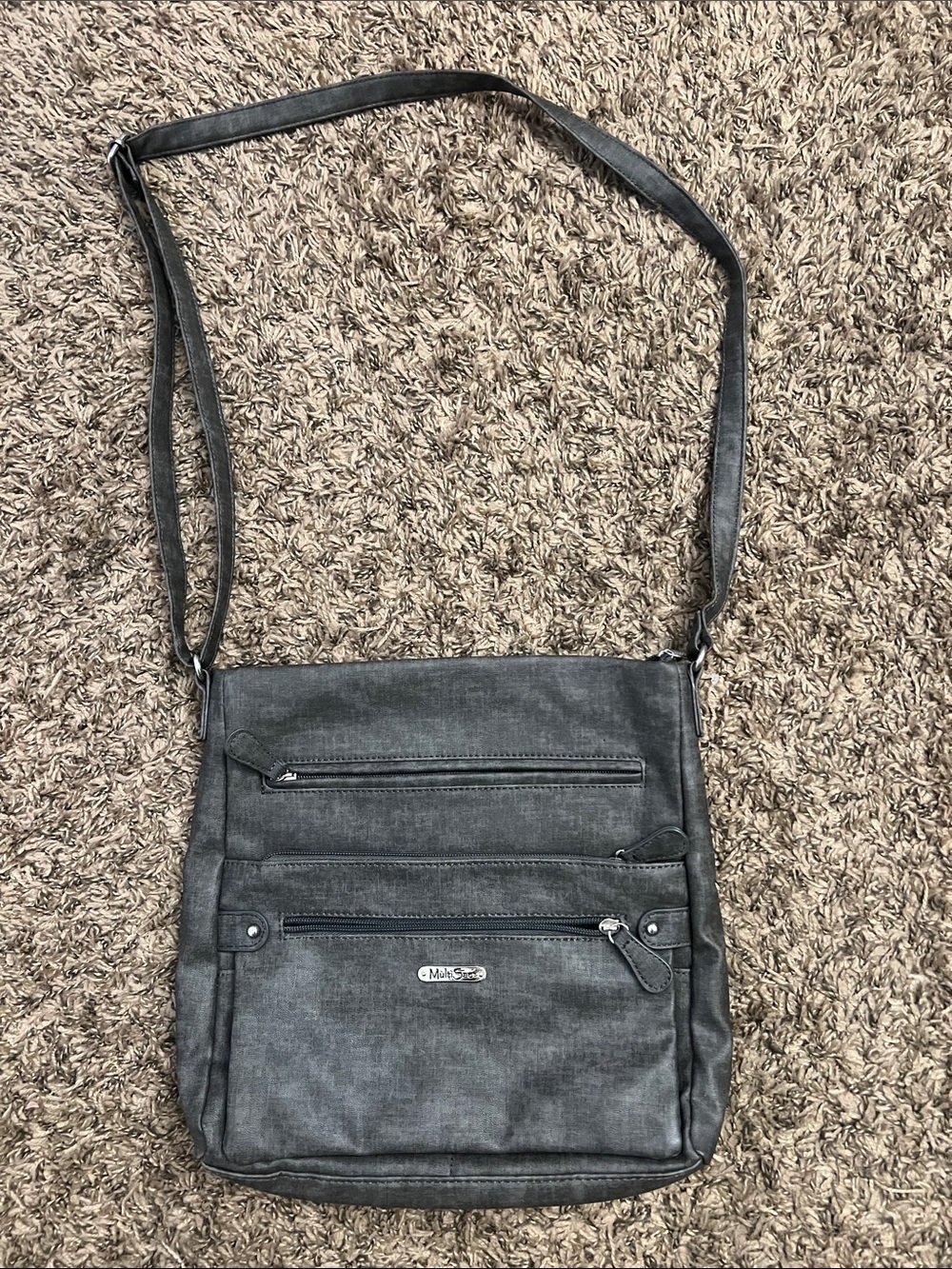 Woman’s Gray Crossbody Messenger Bag with Front Zip Pockets